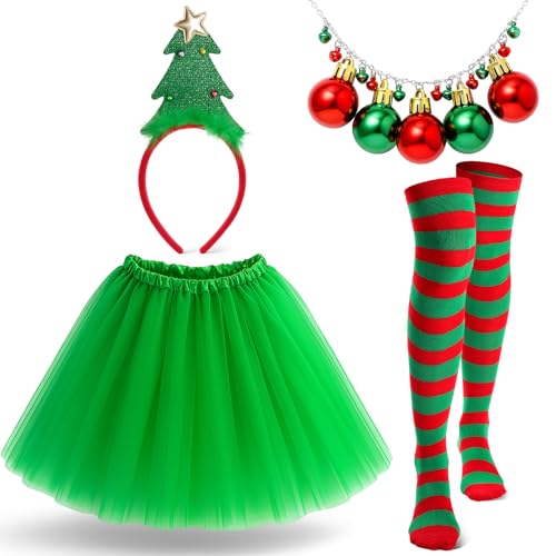 Hillban 4-teiliges Weihnachtszubehör-Set, Stirnband, Tutu, Rock, Glocke, Halskette, gestreifte Strümpfe für Damen, Cosplay-Party, rot, grün, about 11.02 x 7.87 inches/ 28 x 20 cm Hillban 4-teiliges Weihnachtszubehör-Set, Stirnband, Tutu, Rock, Glocke, Halskette, gestreifte Strümpfe für Damen, Cosplay-Party, rot, grün, about 11.02 x 7.87 inches/ 28 x 20 cm von Hillban