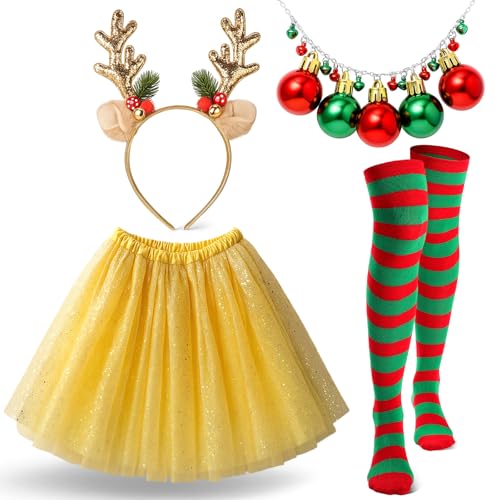 Hillban 4-teiliges Weihnachtszubehör-Set, Stirnband, Tutu, Rock, Glocke, Halskette, gestreifte Strümpfe für Damen, Cosplay-Party, rot, grün, about 9.45 x 5.12 inches/ 24 x 13 cm Hillban 4-teiliges Weihnachtszubehör-Set, Stirnband, Tutu, Rock, Glocke, Halskette, gestreifte Strümpfe für Damen, Cosplay-Party, rot, grün, about 9.45 x 5.12 inches/ 24 x 13 cm von Hillban