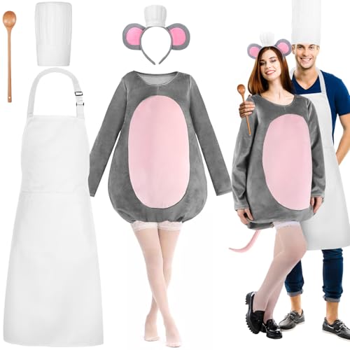 Hillban 6-teiliges Halloween-Kostüm-Set, Kochmütze, Schürze und Holzlöffel, Ratten-Kostüm mit Stirnband, Mehrfarbig, XL Hillban 6-teiliges Halloween-Kostüm-Set, Kochmütze, Schürze und Holzlöffel, Ratten-Kostüm mit Stirnband, Mehrfarbig, XL von Hillban