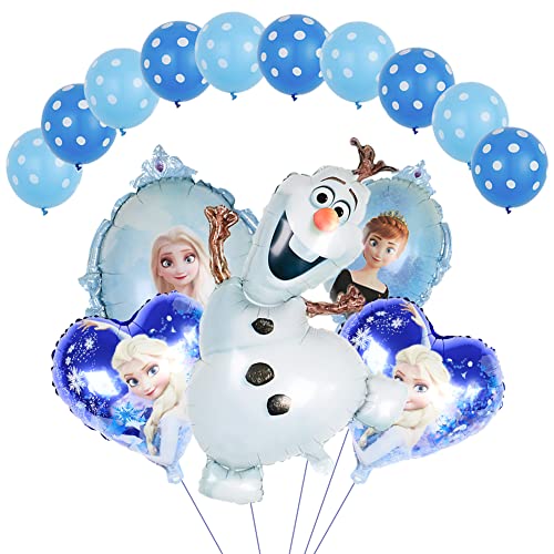 Hilloly Frozen Partybedarf, 14 PCS Frozen Theme Geburtstags Dekorationen, Kind Partybedarf, Ballon Aus Aluminiumfolie, Latexballon Geeignet für Blue Mottopartydekoration von Hilloly