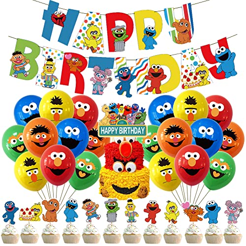 Hilloly Sesame Street Geburtstagsdeko 36 Stück Sesame Street Kuchendekoration Sesamstrasse Party Dekorationen Supplies Luftballons für Kinder Mädchen Jungen von Hilloly