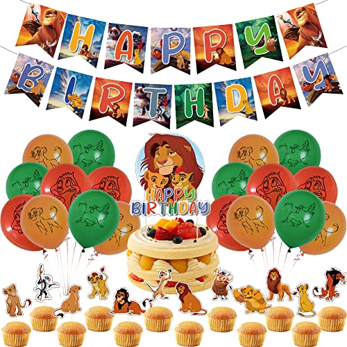 Hilloly The Lion King Simba Geburtstag Dekoration, Thema Party Supplies Happy Birthday Banner Latex Ballon Geeignet für The Lion King Simba Motto-Geburtstagsfeier Dekoration von Hilloly