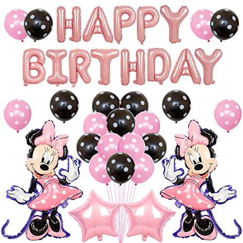 Minnie Party Balloons, Hilloly 25 PCS Minnie Themed Geburtstag Dekorationen Minnie Party Supplies Folienballons für Minnie Themenparty Minnie Partydekorationen Birthday Party Set für Kindergeburtstag von Hilloly