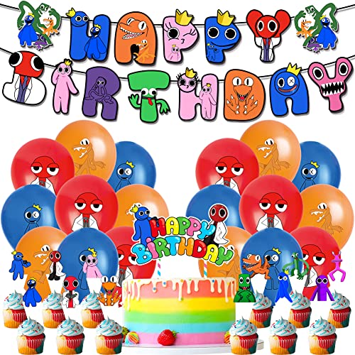 Rainbow Friends Geburtstagsdeko,Hilloly 30 Stück Garten of Banban Geburtstagsballons Luftballon Dekoration Kindergeburtstag Birthday Banner Cake Topper for Birthday Party von Hilloly
