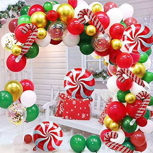 Ballon Girlande Weihnachten Hillylolly 108 Stk. Weihnachtsballons Deko, rot/weiss/grün/gold Weihnachten Ballons Kit, Luftballons Weihnachts, Luftballons Latex, Folienballon für Weihnachtsdekoration von Hillylolly