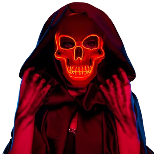 Hillylolly Halloween Led Maske, horror Leuchtende Purge, gruselige Schädel Maske mit 3 Leuchtmodi, Skelett Led für Herren & Damen, Cosplay Kostüm Dekoration für Halloween, Karneval (Red) von Hillylolly