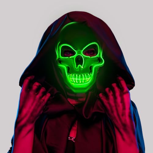 Hillylolly Halloween Led Maske horror Leuchtende Purge Maske, gruselige Schädel Maske mit 3 Leuchtmodi, Skelett Maske Led für Herren & Damen, Cosplay Kostüm Dekoration für Halloween, Karneval (Grün) von Hillylolly