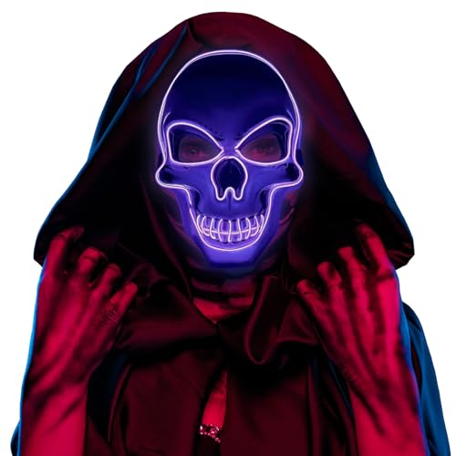 Hillylolly Halloween Led Maske, horror Leuchtende Purge, gruselige Schädel Maske mit 3 Leuchtmodi, Skelett Led für Herren & Damen, Cosplay Kostüm Dekoration für Halloween, Karneval (Lila) Hillylolly Halloween Led Maske, horror Leuchtende Purge, gruselige Schädel Maske mit 3 Leuchtmodi, Skelett Led für Herren & Damen, Cosplay Kostüm Dekoration für Halloween, Karneval (Lila) von Hillylolly