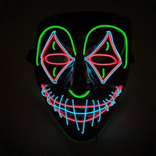 Hillylolly Halloween Maske LED, Halloween Maske Leuchtend, Halloween Kostüm Maske, mit 3 Beleuchtungsmodi, Halloween Maske Horror Led, für Party Halloween Fasching Karneval Kostüm Cosplay (B) von Hillylolly