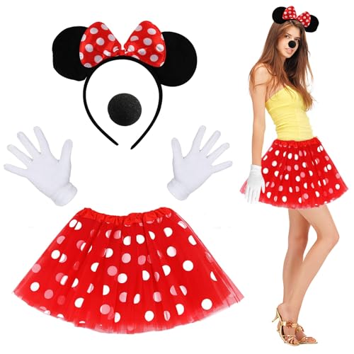 Hillylolly Mouse Kostüm, Damen Maus Mouse Kostüm, Kinderkostüme Mädchen Minni Maus, Tutu Rot mit Weißen Punkten, Haarreifen mit Maus Ohren, Handschuhe, Nase, für Fasching Karneval Motto Cosplay Party Hillylolly Mouse Kostüm, Damen Maus Mouse Kostüm, Kinderkostüme Mädchen Minni Maus, Tutu Rot mit Weißen Punkten, Haarreifen mit Maus Ohren, Handschuhe, Nase, für Fasching Karneval Motto Cosplay Party von Hillylolly