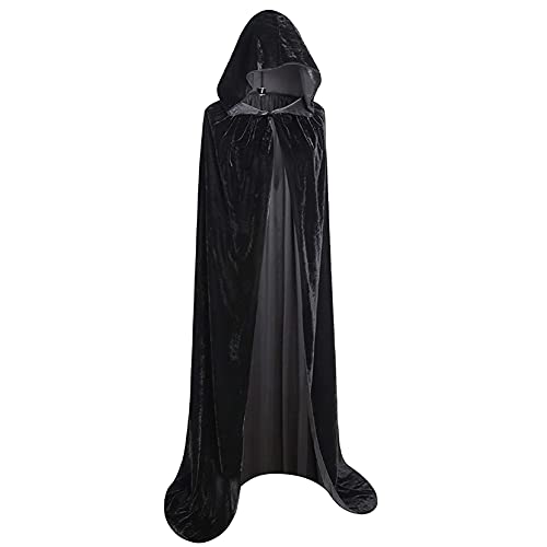 Hillylolly Vampir Umhang Mit Kapuze, Halloween Kostüm Schwarz, Erwachsene Samt Cosplay für Maskerade, Karneval, Weihnachts (M) von Hillylolly