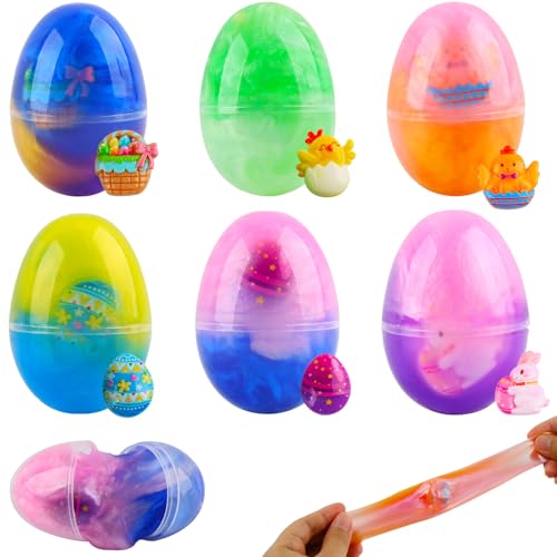 Schleim Eier Set, Hillylolly 6 Pcs Schleim Kinder, Slime Ostern, Schleim DIY, Klarer Kleber Schleim, Fluffy Slime, Crystal Clay, Ostern Geschenk, Antistress Spielzeug für Erwachsene und Kinder (B) von Hillylolly