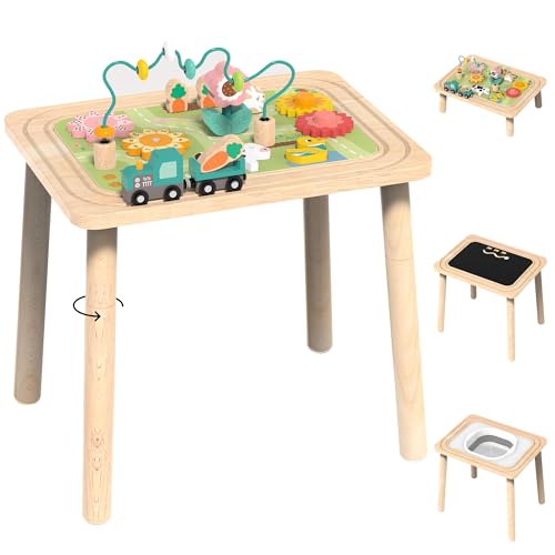 Himold Aktivitätentisch für Kinder von 6 bis 36 Monaten, 9 in 1 Montessori Spielzeug aus Holz, Perlenlabyrinth, Zugspielzeug, sensorischer Tisch für Babys, Spielzeug für Kinder von Himold
