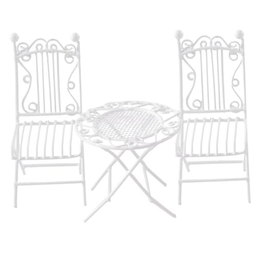 Bistro-Set 3-teilig/Set realistisches Miniatur-Puppenhauszubehör aus Eisen lustiges DIY-Zubehör weiße Miniaturmöbel für die Puppenhausdekoration Bistro-Set 3-teilig/Set realistisches Miniatur-Puppenhauszubehör aus Eisen lustiges DIY-Zubehör weiße Miniaturmöbel für die Puppenhausdekoration von Hintyne