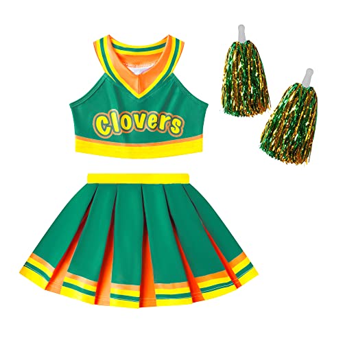 Hipoleter Grünes Cheerleader-Kostüm für Damen, Cheerleader-Outfit, Rock, Cheer-Uniform, Halloween-Partykleid, Grün , M von Hipoleter
