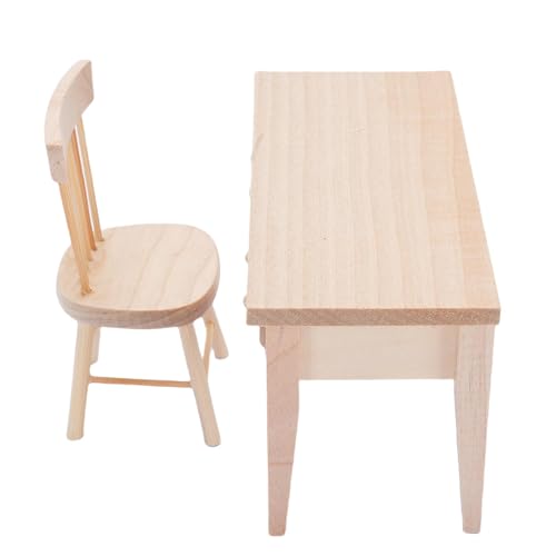 Hiraith Dollhouse Mini Furniture Miniature Desk Set Sturdy Eiche Tischstuhl 1:12 Skalierungsmodell, Ideale Tributmodellsammler, Verarbeitete Genauigkeit, Verbessert die von Hiraith