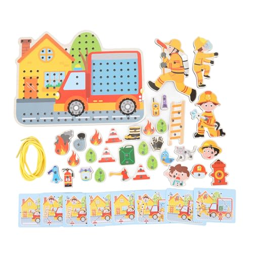 Hiraith Feuer Szene Holz Schnürung Figuren Pädagogisches Frühes Lernen Holz String Spielzeug für von Hiraith