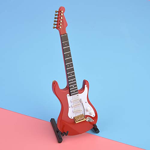 Hiraith Filigrane Mini-E-Gitarre aus Holz, 18 cm, mit Ständer, 4 Farben (rot) von Hiraith