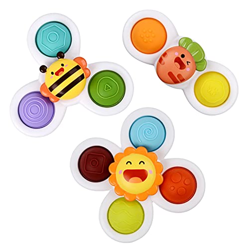 Hirsrian 3 Stück Saugnapf Spielzeug Baby, Sensorik Spielzeug Baby 1 Jahr Tisch-Saugnapf Spielzeug Kreisel Kinder Baby-Badespielzeug Geschenke von Hirsrian