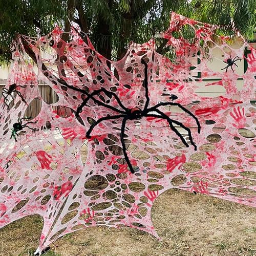 Hiseng Halloween Deko Spinnennetz Groß Blut Halloween Elastisches Spinnweben mit 50cm Künstlichen Spinnen Spinnennetz Dekoration für Spukhaus Horror Party Tisch Outdoor Garten (Handprint,200x800cm) Hiseng Halloween Deko Spinnennetz Groß Blut Halloween Elastisches Spinnweben mit 50cm Künstlichen Spinnen Spinnennetz Dekoration für Spukhaus Horror Party Tisch Outdoor Garten (Handprint,200x800cm) von Hiseng
