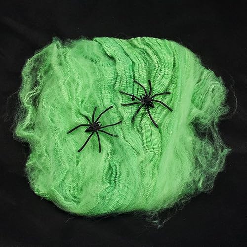 Hiseng Halloween Deko Spinnennetz Groß Halloween Elastisches Spinnweben mit 50cm Künstlichen Spinnen Spinnennetz Dekoration für Spukhaus Horror Party Tisch Outdoor Garten, Bunt (Grün,1 Stück) von Hiseng