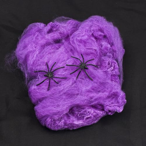 Hiseng Halloween Deko Spinnennetz Groß Halloween Elastisches Spinnweben mit 50cm Künstlichen Spinnen Spinnennetz Dekoration für Spukhaus Horror Party Tisch Outdoor Garten, Bunt (Lila,1 Stück) von Hiseng