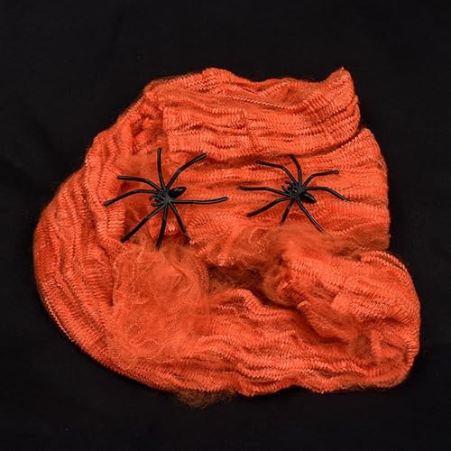 Hiseng Halloween Deko Spinnennetz Groß Halloween Elastisches Spinnweben mit 50cm Künstlichen Spinnen Spinnennetz Dekoration für Spukhaus Horror Party Tisch Outdoor Garten, Bunt (Orange,1 Stück) von Hiseng