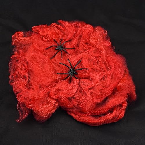 Hiseng Halloween Deko Spinnennetz Groß Halloween Elastisches Spinnweben mit 50cm Künstlichen Spinnen Spinnennetz Dekoration für Spukhaus Horror Party Tisch Outdoor Garten, Bunt (Rot,1 Stück) von Hiseng