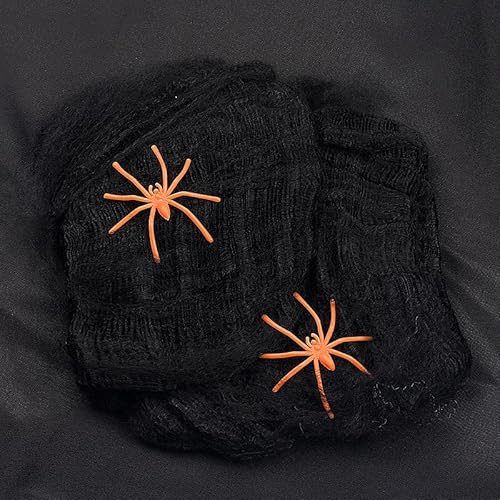 Hiseng Halloween Deko Spinnennetz Groß Halloween Elastisches Spinnweben mit 50cm Künstlichen Spinnen Spinnennetz Dekoration für Spukhaus Horror Party Tisch Outdoor Garten, Bunt (Schwarz,1 Stück) von Hiseng