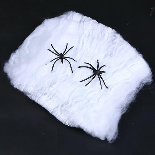 Hiseng Halloween Deko Spinnennetz Groß Halloween Elastisches Spinnweben mit 50cm Künstlichen Spinnen Spinnennetz Dekoration für Spukhaus Horror Party Tisch Outdoor Garten, Bunt (Weiß,1 Stück) von Hiseng