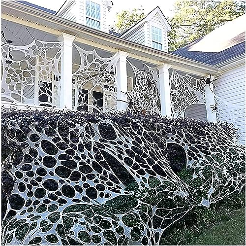Hiseng Halloween Deko Spinnennetz Groß Halloween Elastisches Spinnweben mit 50cm Künstlichen Spinnen Weiß Spinnennetz Dekoration für Spukhaus Horror Party Tisch Garten Outdoor (White,100x100cm) von Hiseng