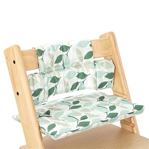 Hiseng Sitzkissen Hochstuhl für Baby Kinder Universal Hochstuhl Sitzkissen Set Hochstuhlkissen, 2-teilige Auflage Sitz-Kissen Set Abwaschbar für Hochstuhl Kinderhochstuhl Druck (Grüne Blätter) von Hiseng