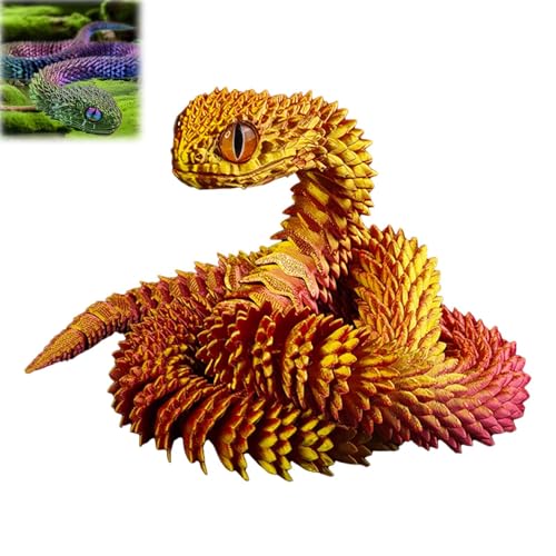 Hislaves 3D Gedruckte Tiere Set – Flexible Schlangen Spielzeug, Artikulierbare Fidget Toys, Dekorationen für Büro und Zuhause (Rot-Gold 60 cm) von Hislaves