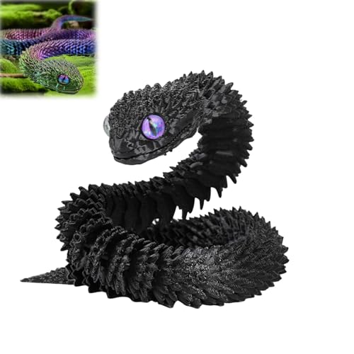Hislaves 3D Gedruckte Tiere Set – Flexible Schlangen Spielzeug, Artikulierbare Fidget Toys, Dekorationen für Büro und Zuhause (Schwarz 60 cm) von Hislaves