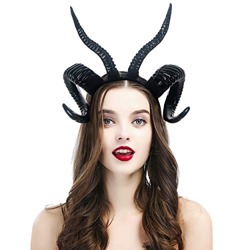 Haarreif mit Teufelshörnern Gothic Stirnband Steampunk Kopfschmuck Accessoire für Halloween Karneval Kostüme Fotos Requisiten Schwarz (One size, Antlers) von Hislovy
