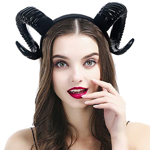 Haarreif mit Teufelshörnern Gothic Stirnband Steampunk Kopfschmuck Accessoire für Halloween Karneval Kostüme Fotos Requisiten Schwarz (One size, Schwarz) von Hislovy