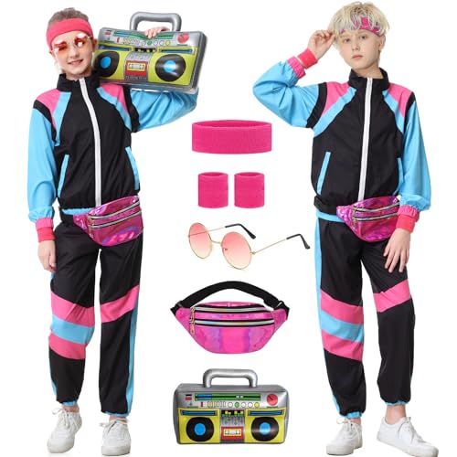 Hislovy 80er Jahre Kostüm Kinder,90er Jahre Outfit Trainingsanzug Jungen Mädchen Halloween Karneval, Schwarz, 116 Hislovy 80er Jahre Kostüm Kinder,90er Jahre Outfit Trainingsanzug Jungen Mädchen Halloween Karneval, Schwarz, 116 von Hislovy