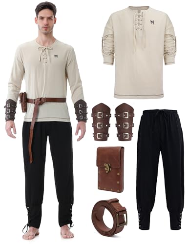 Hislovy Mittelalter Kostüm Herren, Mittelalter Kleidung Renaissance Ritter Set für Halloween Karneval, Khaki, XL Hislovy Mittelalter Kostüm Herren, Mittelalter Kleidung Renaissance Ritter Set für Halloween Karneval, Khaki, XL von Hislovy