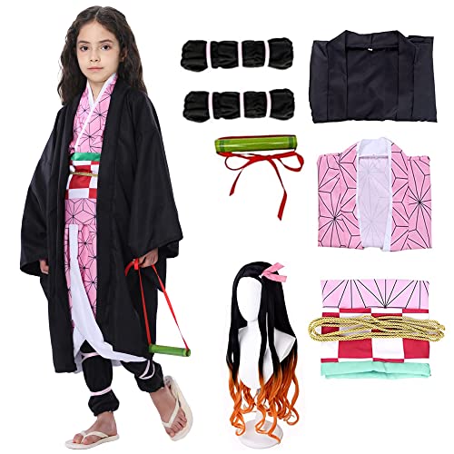 Hislovy Cosplay Kostüm Kimono für Kinder Mädchen Karneval Halloween Party Rollenspiele,Rosa,Label 120/EU 116(6 jahre) von Hislovy