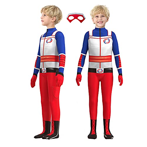 Kinder Superhero Kostüm Bodysuit Superheld Verkleidung Cosplay mit Augenmaske für Karneval Halloween Party Weihnachten(Rot&blau,4-5 Jahre) von Hislovy