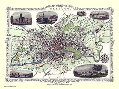 History Portal Limited Edition 1000 Piece Jigsaw Puzzle - Map of Glasgow Scotland 1851 by John Tallis von History Portal