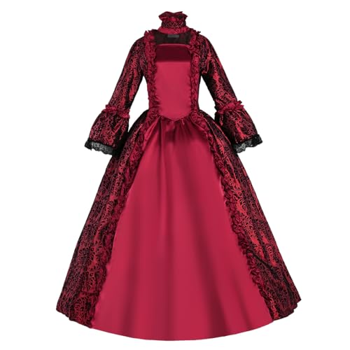 Rokoko-Blumenmuster, viktorianisches Kleid aus dem 18. Jahrhundert, Renaissance-Kostüm, historische Periode, Maskerade-Themenkleidung, Weinrot, S Rokoko-Blumenmuster, viktorianisches Kleid aus dem 18. Jahrhundert, Renaissance-Kostüm, historische Periode, Maskerade-Themenkleidung, Weinrot, S von HistoryWomen
