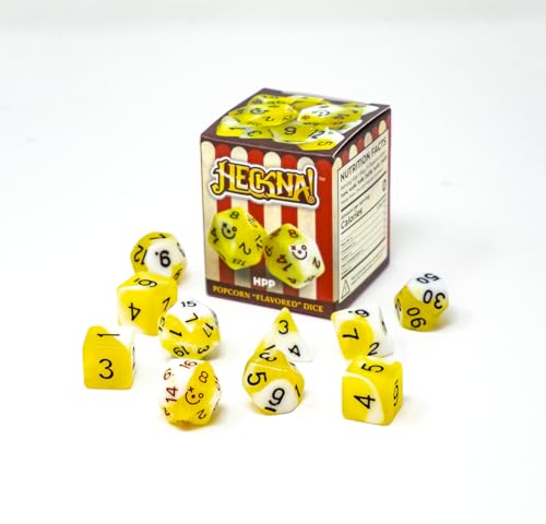 Hit Point Press Heckna! Popcorn-Würfel-Set: 1 x D20 rote Tinte, 1 x D20, 1 x D12, 1 x D%, 1 x D10, 1 x D8, 3 x D6, 1 x D4 (Mehrfarbig/Meereswellen (Ocean Tides)) für 1+ Spieler ab 8 Jahren von Hit Point Press