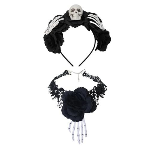 Hitburu Gotische Spitzen Choker Halskette | Damen Haarreif Choker Halskette,Vintage-Gothic Kopfschmuck Cosplay Zubehör Für Feiertage Maskenbälle Bühnenauftritte von Hitburu