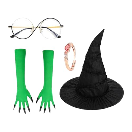 Hitburu Halloween Hexenkostüm,Schwarzer Hexenhut Mit Grünen Krallenhandschuhen | Kostüm Kit für Halloween Karneval Kostümfest Cosplay Maskerade Hitburu Halloween Hexenkostüm,Schwarzer Hexenhut Mit Grünen Krallenhandschuhen | Kostüm Kit für Halloween Karneval Kostümfest Cosplay Maskerade von Hitburu