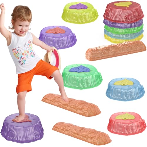 Hitish Balanciersteine Licht für Kinder, 8 Stück Stapelsteine Balanciersteine Stapelbar, Flusssteine Trittsteine Sensorik rutschfeste, Koordinationsspiel Spielzeug für Indoor & Outdoor Play von Hitish