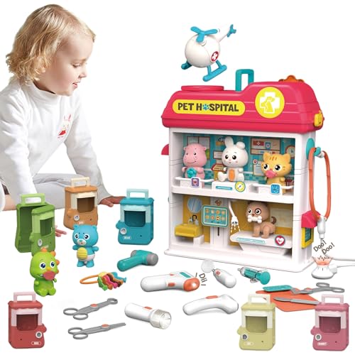 Hitish Pet Vet Toys Doctor Kit for Kids, Hospital Pretend Play Set Vet Clinic Toys with Light and Sound, Pet Care Playset Animal Grooming Toys Gifts for Girls Boys, Ages 3 and Up von Hitish