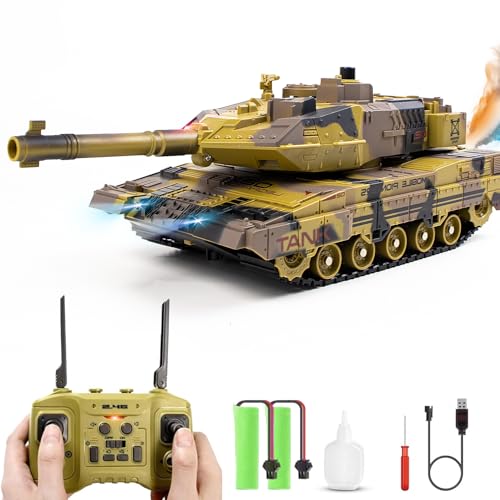 Hitish RC Panzer mit Schießfunktion für Kinder Erwachsene, 2,4G Ferngesteuerter Armee Tank Spielzeug mit Auto-Demo Sound Licht Rauch, 13-Kanal Militärfahrzeugmodell Geschenk für Jungen, Beige von Hitish