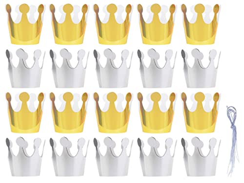 Hitopin 20 Stück Party Crown Hüte Geburtstagspapier Crown Geburtstagsfeier Hüte Partydekoration Zubehör Ideal für Kinder und Erwachsene Geburtstags Dekoration (10 x Golden, 10 x Silber) von Hitopin