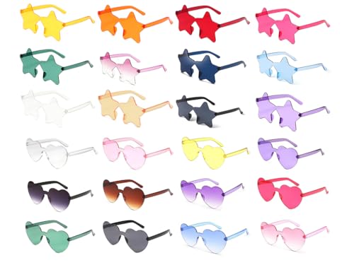 Hitopin 24 Stück Sternförmige Randlose Brille,Party Brillen Kunststoff Stern, Retro Transparent Randlose Herzbrillen, Randlose Hippie Herzförmige Brille, für Geburtstagsfeier Fasching von Hitopin